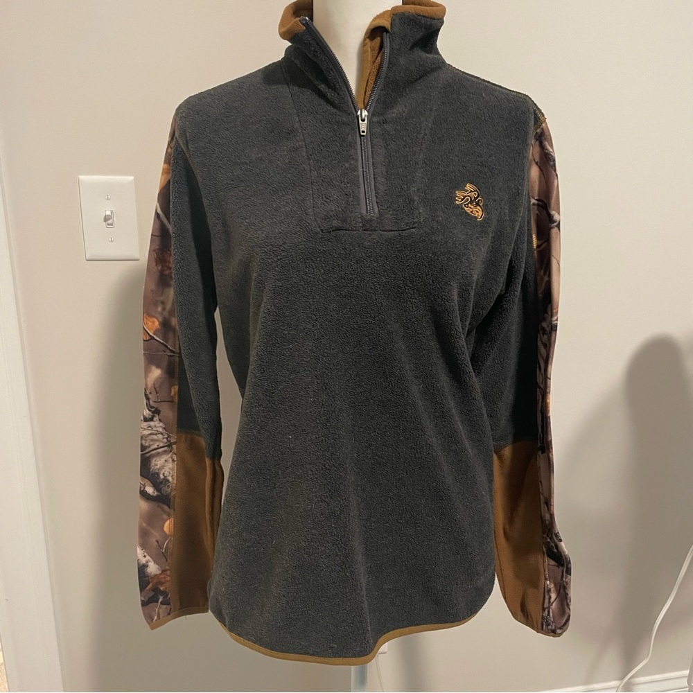 Gray Quarter-Zip Pullover with Camouflage Sleeves